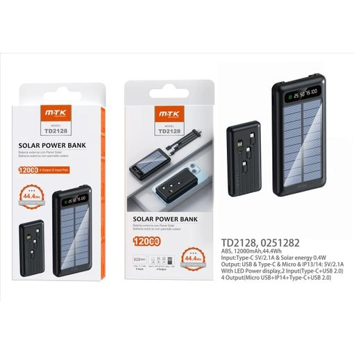 imagen de Power Bank CON Panel Solar Y Luz De Indicador 12000mah Td2128 MTK