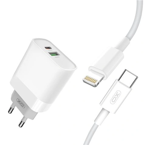 imagen de CARGADOR DE CORRIENTE L64 18W TIPO C + USB QC 3.0 + CABLE LIGHTNING