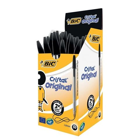 imagen de CAJA DE 50 UNIDADES BOLIGRAFO TINTA ACEITE PUNTA 1.0 MM NEGRO BIC CRISTAL