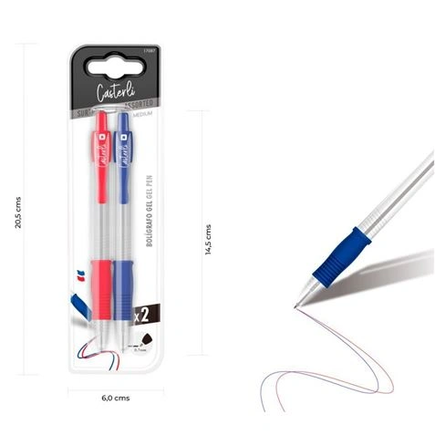 imagen de PACK 2 BOLÍGRAFOS GEL 0.7MM AZUL, ROJO CASTERLI