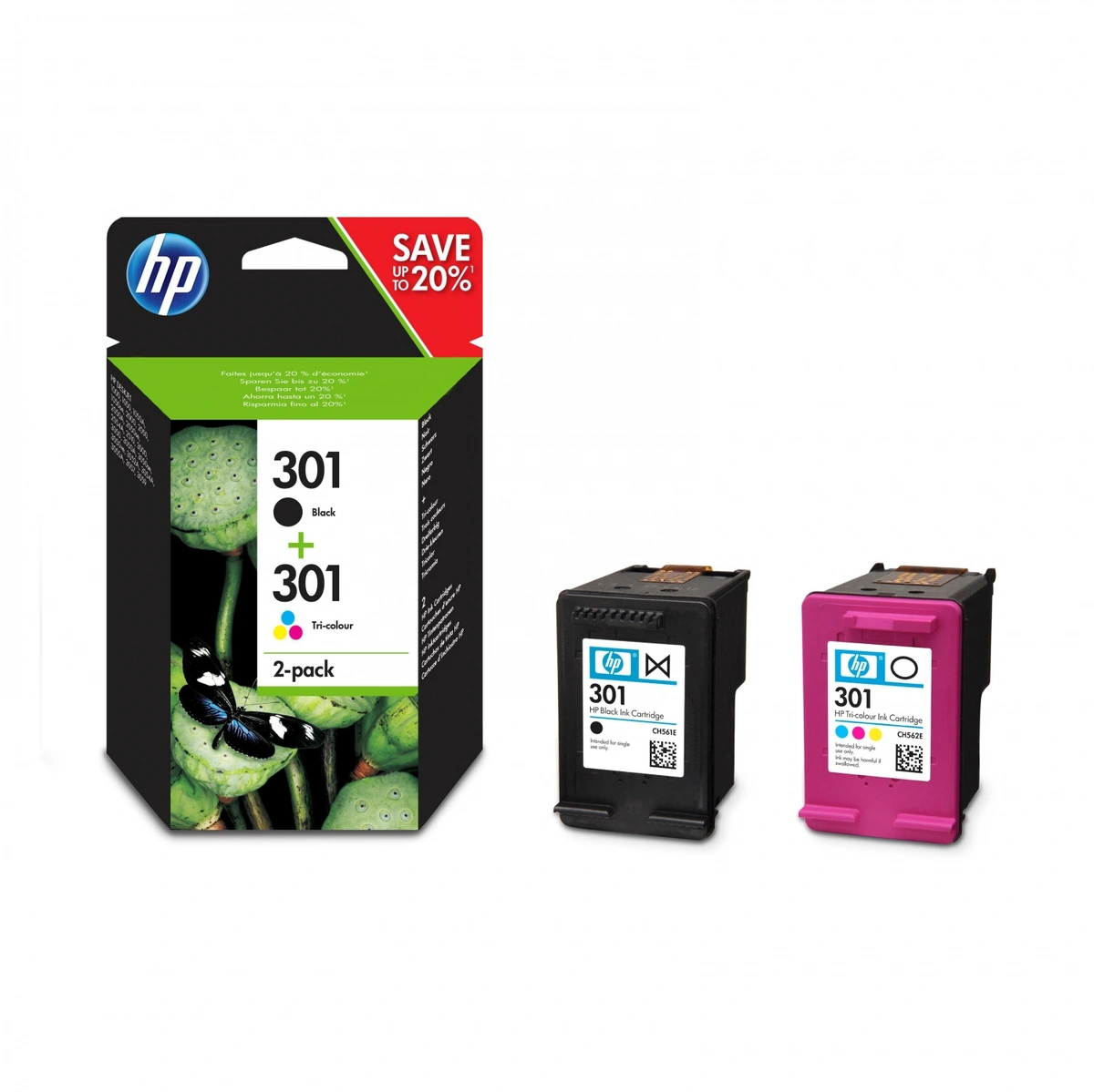 imagen de PACK 2 CARTUCHOS HP 301 NEGRO+301 TRICOLOR 