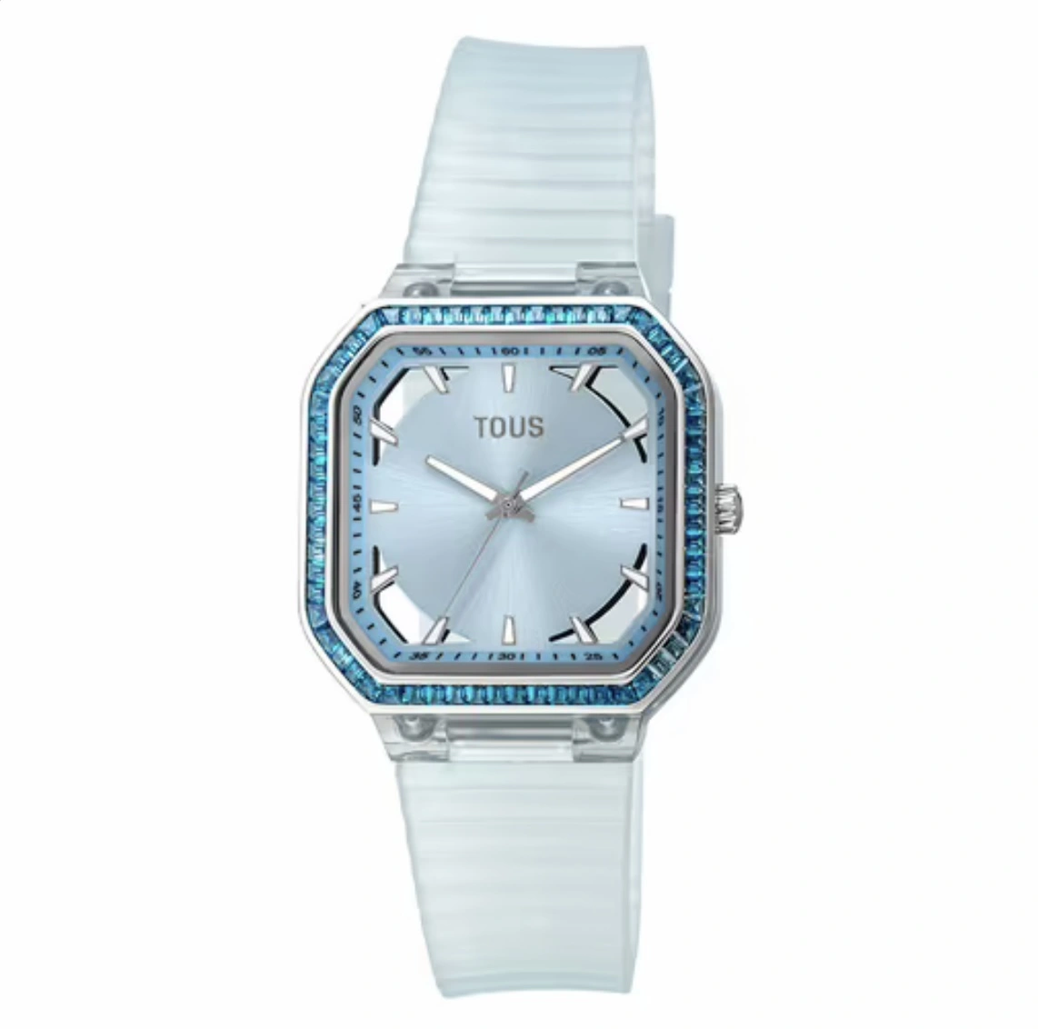 Imagen de: Reloj analógico celeste de acero con circonitas gleam fresh.  