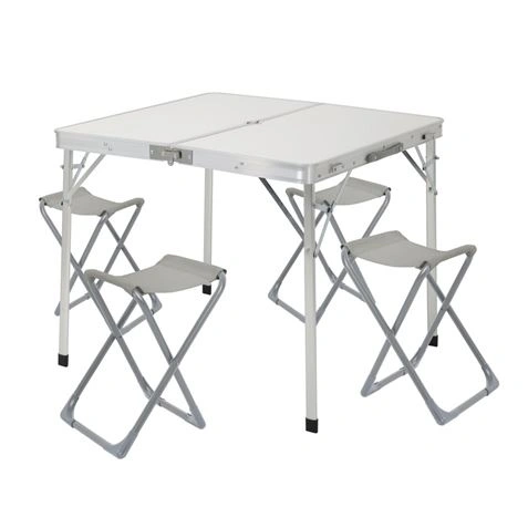 Imagen de: CONJUNTO MESA Y SILLAS PLEGABLES DE CAMPING BLANCA 86X80X70CM GRIS 