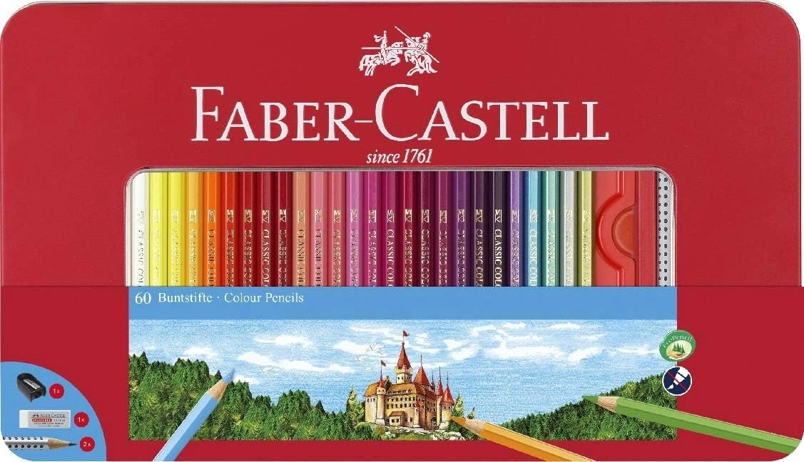 Imagen de: CAJA METAL 60 LAPICES COLORES FABER CASTELL (ROJA) 