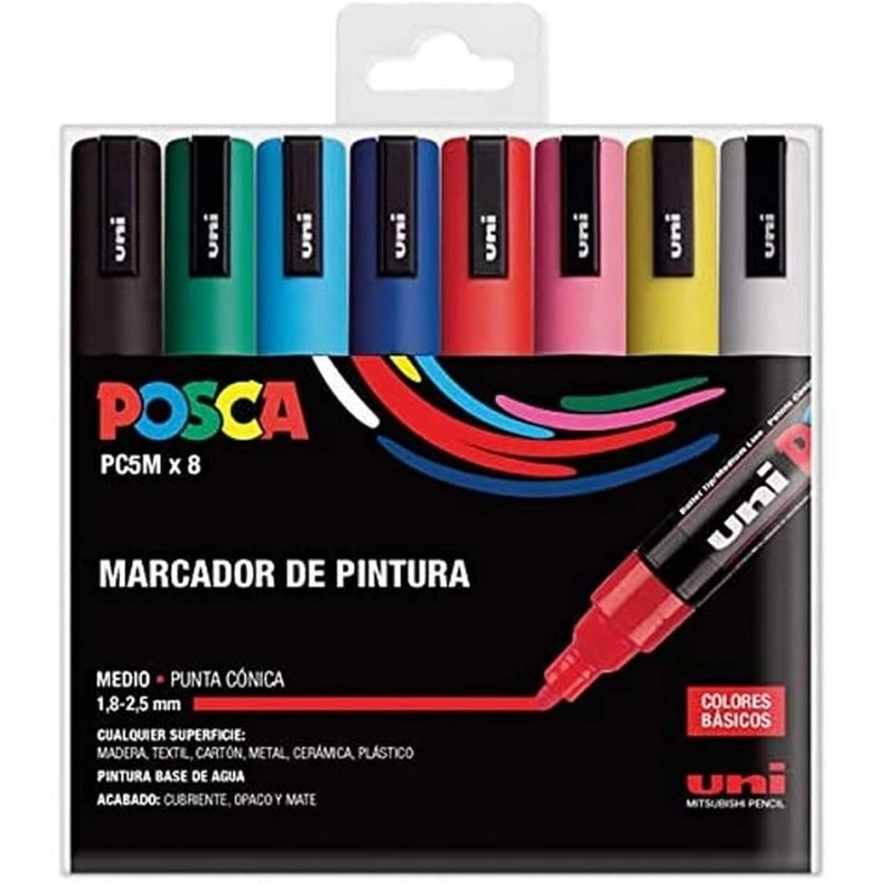 Imagen de: PAQ 8 ROTULADORES UNI-POSCA PC-5M COLORES BÁSICOS  