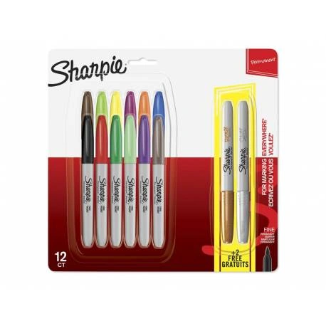 Imagen de: PAQ 12 MARCADORES SHARPIE FINE + 2 METALIZADOS (ORO+PLATA) 