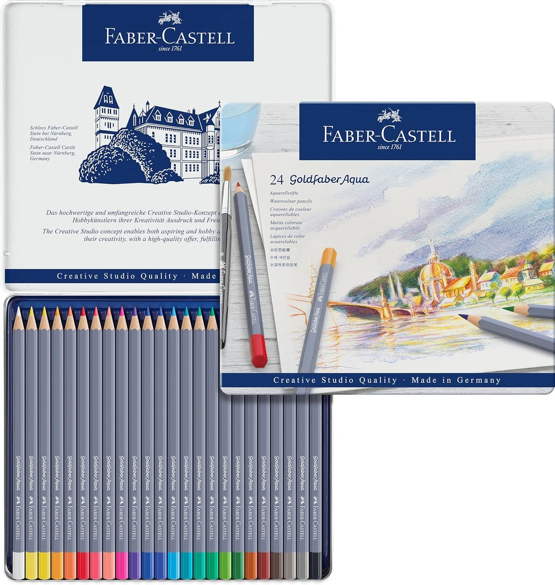 Imagen de: CAJA METAL 24 LAPICES ACUARELABLE FABER CASTELL 